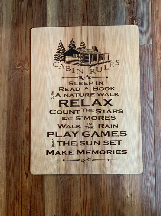 Cabin Rules Sign - Hickory