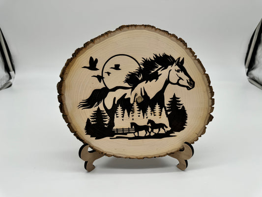 Basswood Live-edge Horse with Landscape Design