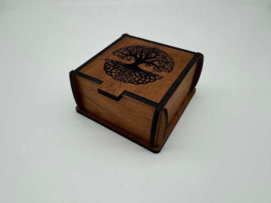 Trinket Box with Tree of Life Graphics - Sapele