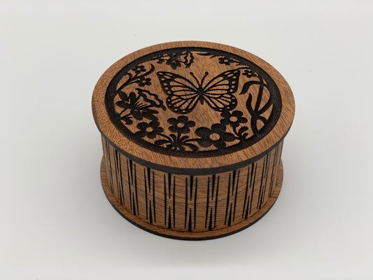 Round Box: Butterfly Lid in Mahogany